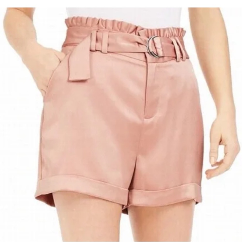 Bar III Satin Dusty Pink Paper Bag High Waisted Belted Shorts Size 2